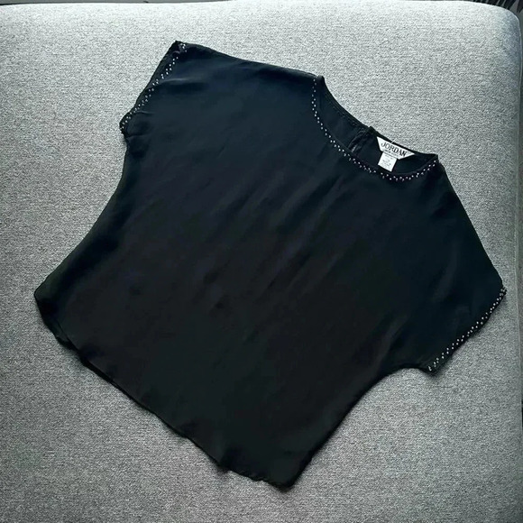 Jordan New York Black 100% Silk Beaded Trim Blouse Large - Picture 2 of 7